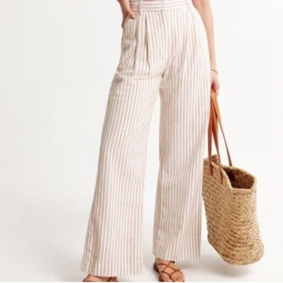 Abercrombie Linen Blend Wide Leg Tailored Pants Size Small...
